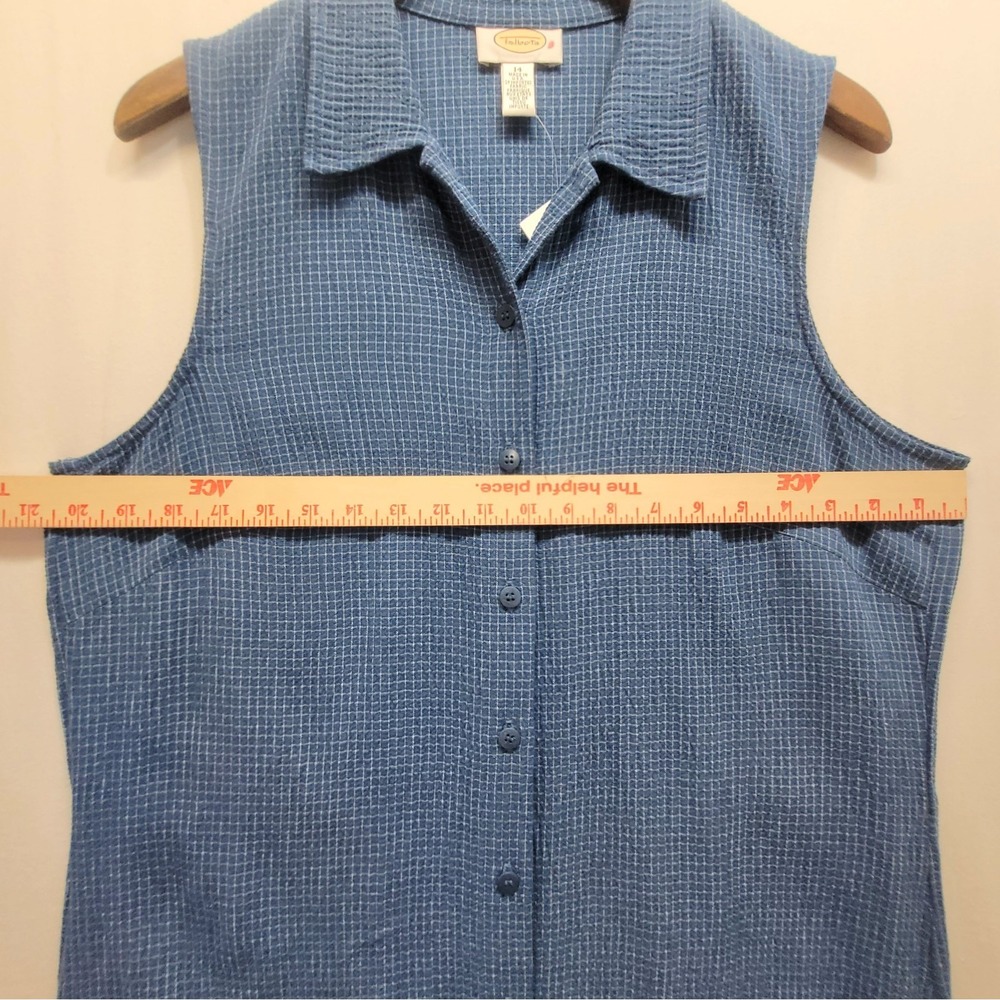 Tallbots Sleeveless Button Shirt Dress Collar Sz 14 Blue Maxi Tie Back USA NWT - Picture 9 of 13
